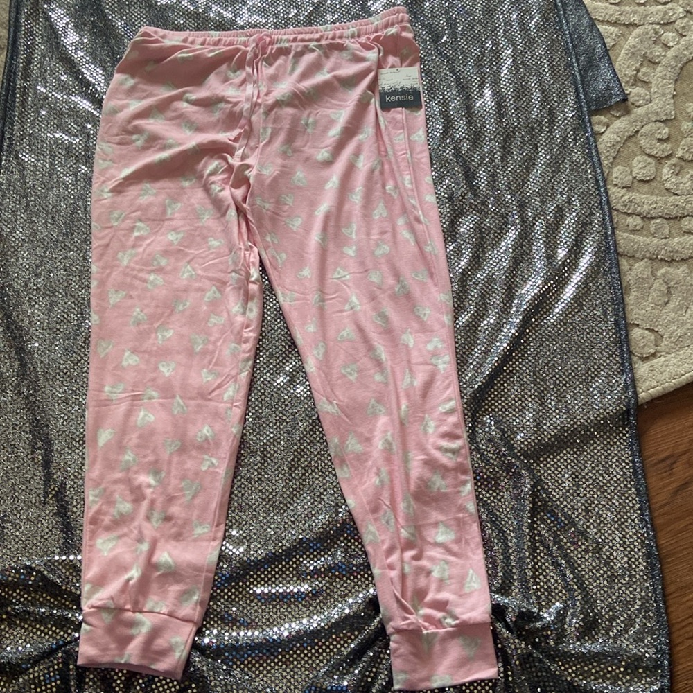 Kensie pink Valentine hearts sz 1X pj lounge pants NWT